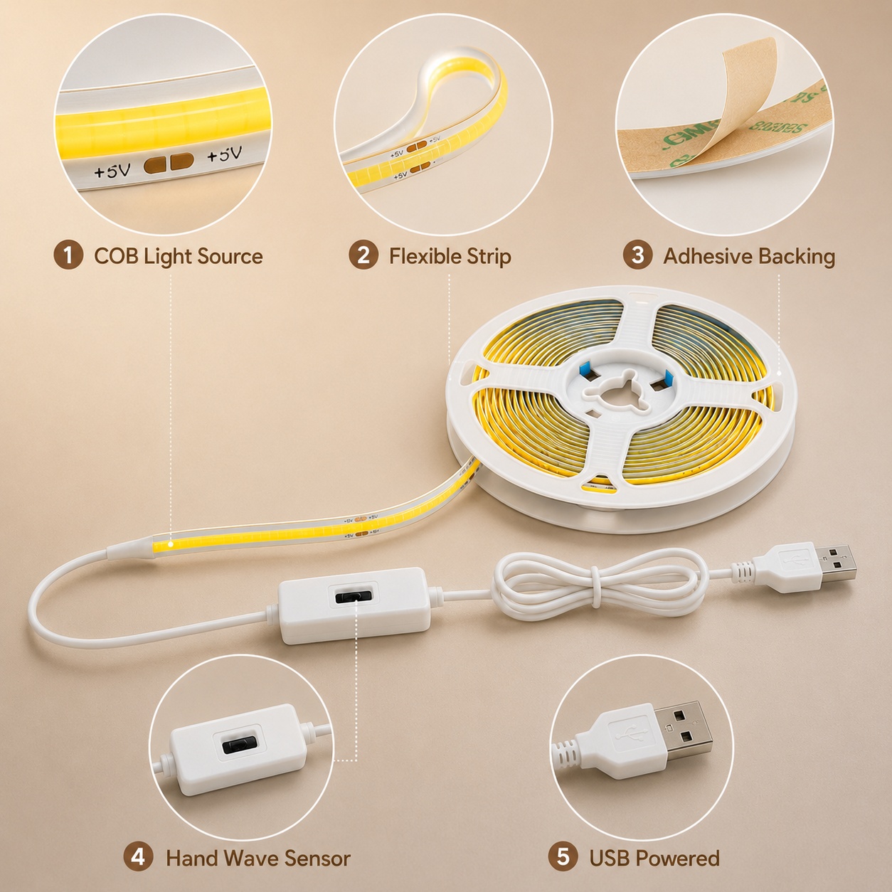 Tira de luces LED COB con sens - Kitchen Baking Cabinet reseña y precio