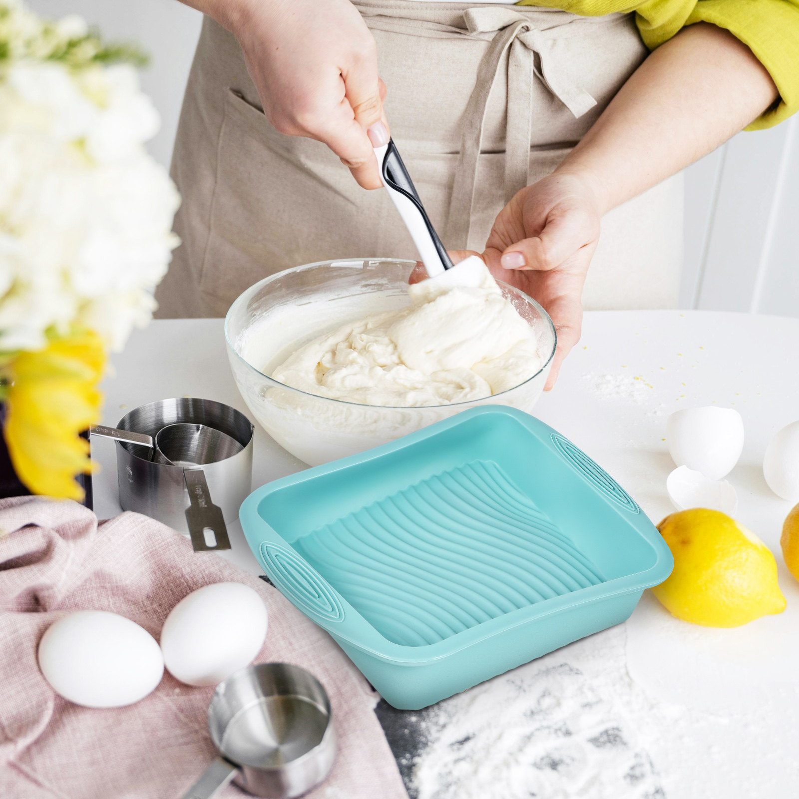 Molde cuadrado de silicona par - Kitchen Baking Pans reseña y precio